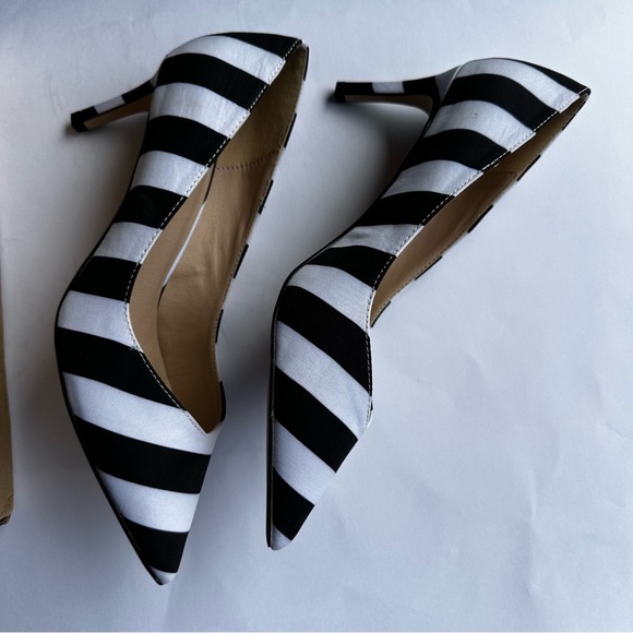 ASOS Women’s Mono Black White Striped Soulmate Pointed Toe Heels Pumps - Picture 10 of 12